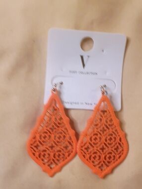 by Port Collection Orange Filigree Teardrop Earrings